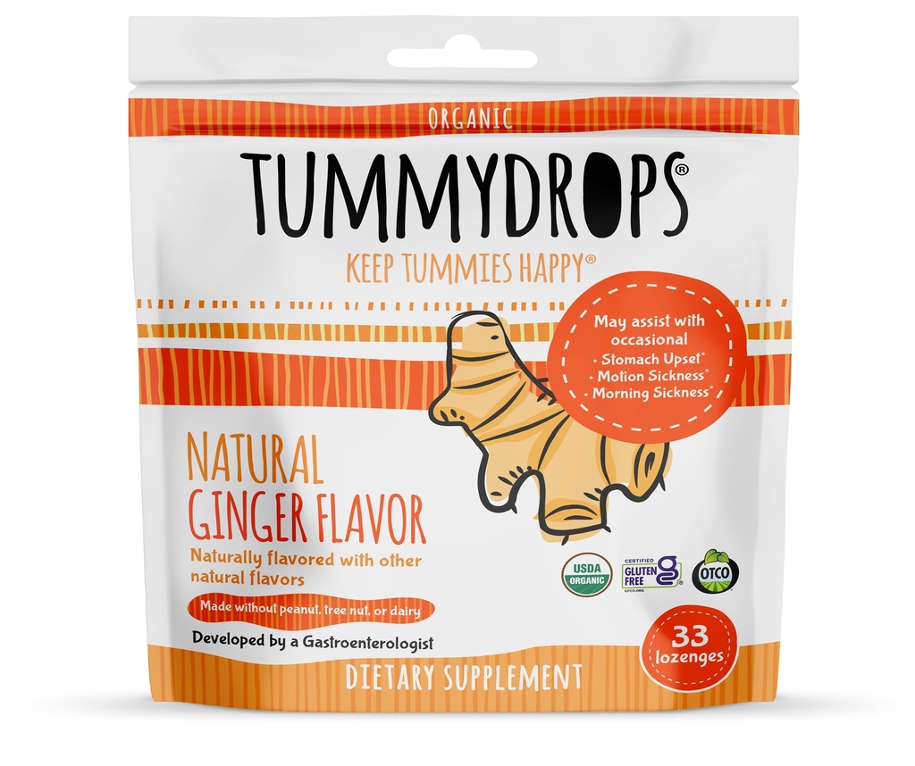 USDA Ekološka naravna ingver Tummydrops, Gluten Free & Vegan, 33 individualno zavitih kapljic v Reseable vrečko