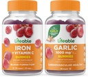 Življenjsko železo z vitaminom C + česen 1000mg, Gummies Bundle - odličen okus, vitamin dodatek, Gluten brezplačno, GSO brezplačno, žvečljivi gumi