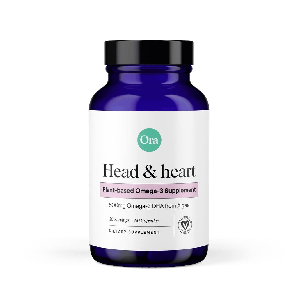 Ora Organic Vegan Omega 3 dodatek - 500mg DHA za zdravje možganov, oči in srca - Izdelano iz trajnostne alge - 60 kapsul
