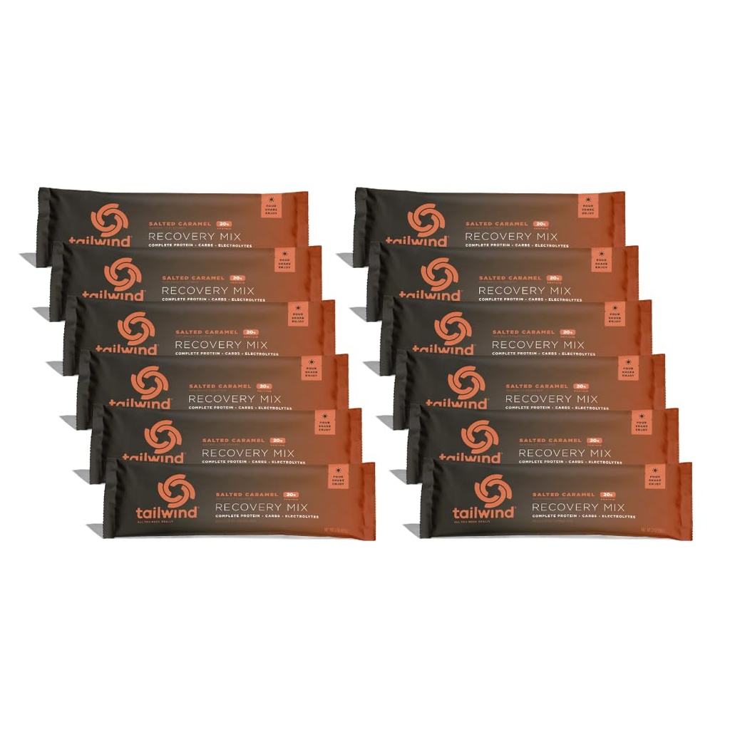 Tailwind Nutrition Recovery Mix, 20 Grams Popolni proteini, ogljikovi hidrati, in elektroliti Powder Drink Mix za post-workout, brez glutena, soje, in mleka, Vegan, 12 Serving, soljeni karamel