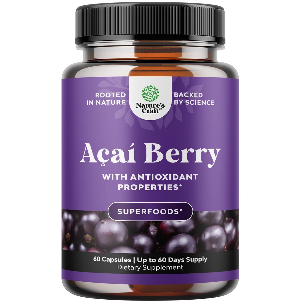 Natures Craft Acai Berry Antioksidant Podpora Hujšanje Dodatki za ženske in moške - Vitamini Minerali Antioksidant Formula podpira imunski sistem in povečanje energije Kognitivno zdravje - 60 Serving