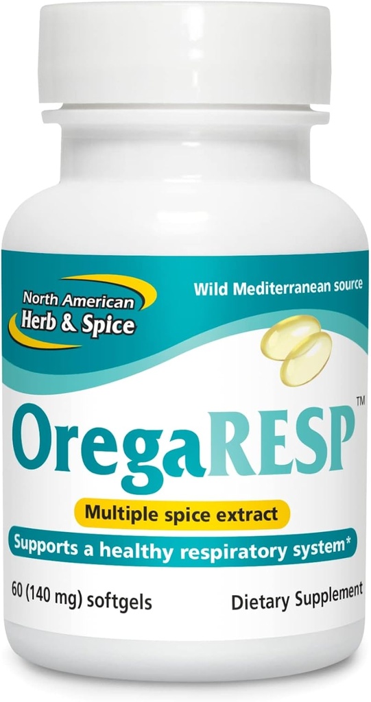 SEVERNA AMERIŠKA HERB & SPICE OregaResp P73-60 Mehkužci - Podpira Imunsko zdravje in zdravje dihal - Multiple Spice Oil Complex z Origanol P73 Oregano Oil - Non-GMO - 30 Servinges