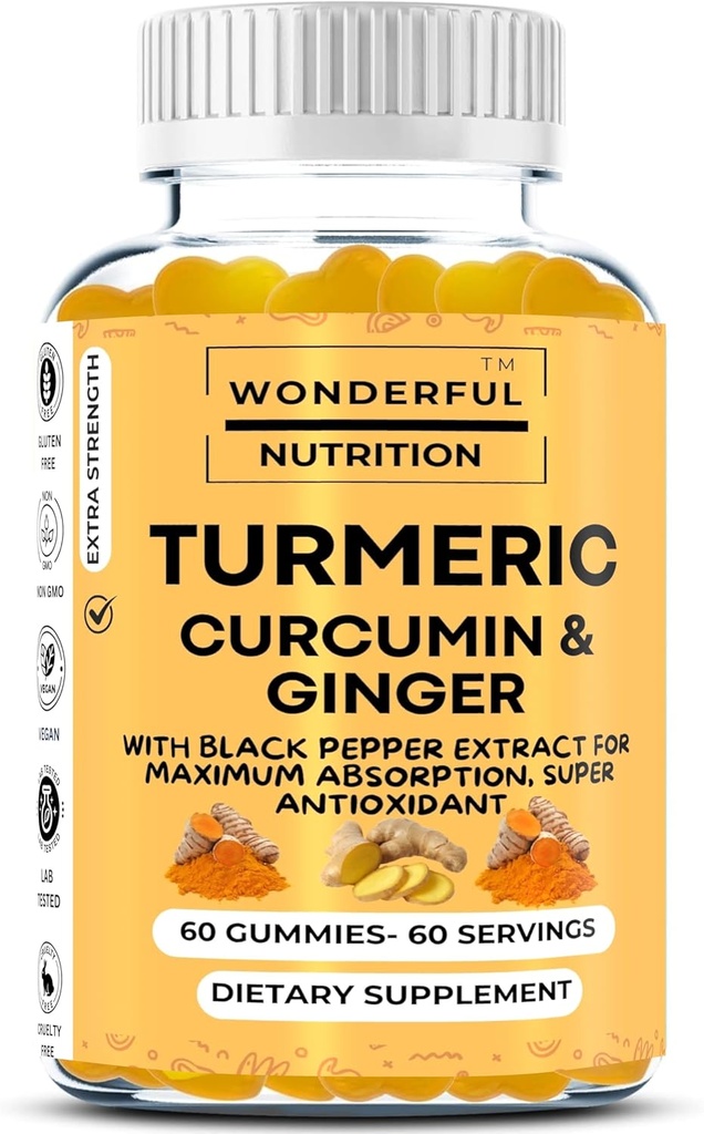 Izboljšati vaše Wellness potovanje Kurkumin, Curcumin in Ginger Gummies: Superfood dodatek obogaten s črno papriko ekstrakt - 60 Gummies