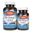 Carlson - Elite Omega-3 Plus D & K, 700 mg Omega-3s + D3 & K2, Funkcija, zdravje kosti in podpora imunskemu sistemu, Lemon, 60+30 Softgel