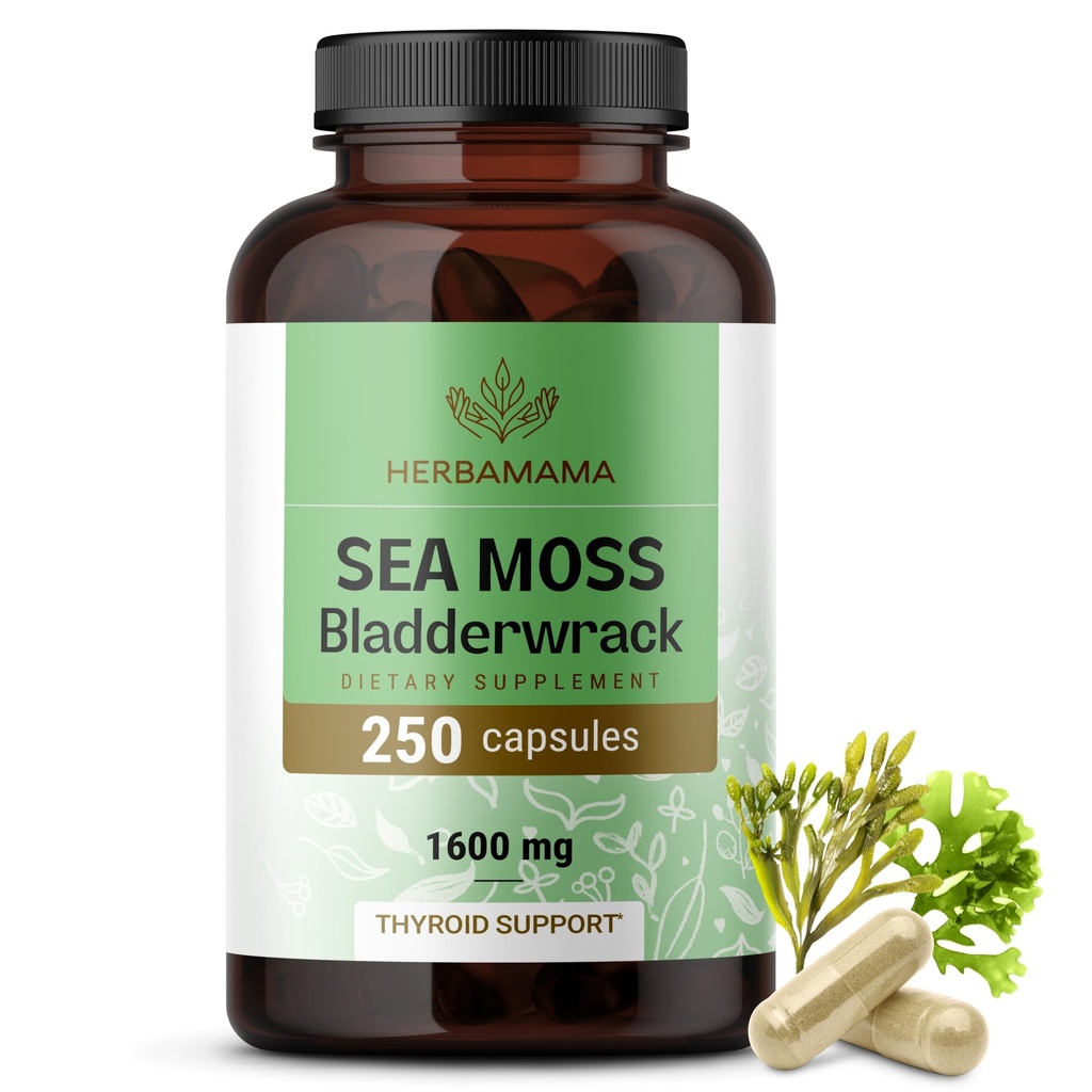 Kapsula HERBAMAMA Irish Sea Moss - 1600mg Sea Moss in Bladderwrack za imuno podporo - Veganska, ne-GMO imuniteta dodatek za splošno podporo