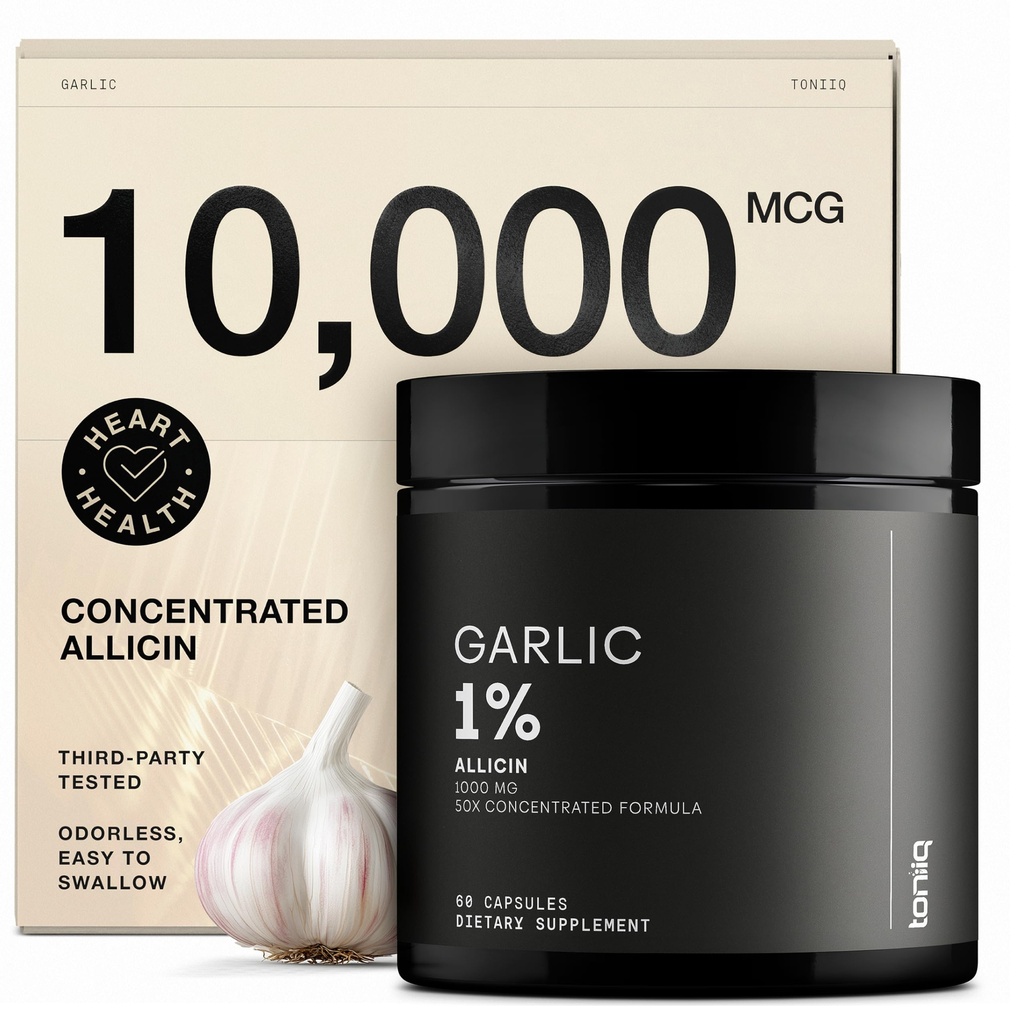 Česen Kapsule z 10 000 mcg alicinom brez vonja - 50:1 Ekstrakt za maksimalno jakost - testiran laboratorij za tretje osebe - 60 vegetarijanskih kapsul