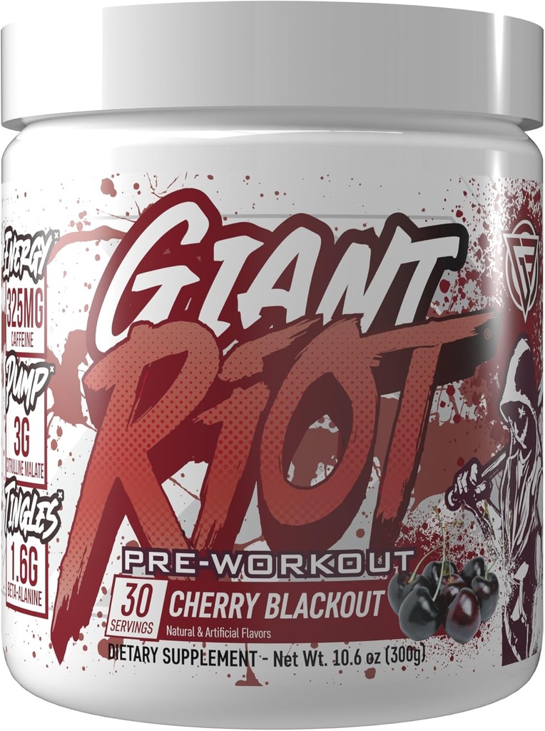 Velikan Riot Pred-workout prašek (30 strežba, Cherry Blackout)