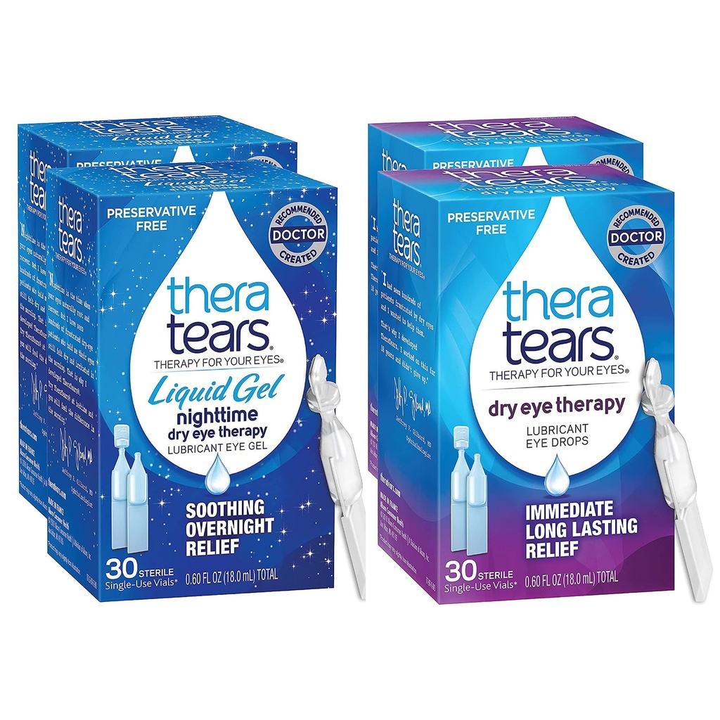 TheraTears nočna terapija Lubrikantne kapljice za oči za suhe oči, ohranjevalne brezplačne viale za enkratno uporabo, jasne, 60 števk, 0,6 Fl Oz s TheraTears kapljice za oči za suhe oči, 60 Štetje Viale za enkratno uporabo