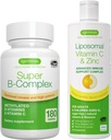 Super B-kompleks + liposomski vitamin C 1000mg & cinkov veganski paket, metiliran trajen release B kompleks & visoka absorpcija Tekoči imunski podporni kompleks, ki ga Igennus