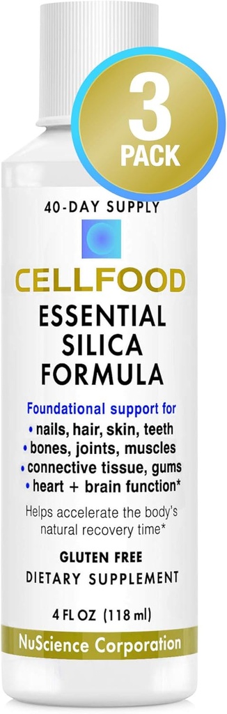 Cellfood Essential Silica Anti-Aging Formula - 4 fl oz, 3 Pack - Podpira zdrave kosti, sklepov, las, kože, nohtov, zob in žvečilnih gumijev - enostaven za absorbcijo - Gluten & Thiaminase Free, Non-GMO - 120-dnevno oskrbo