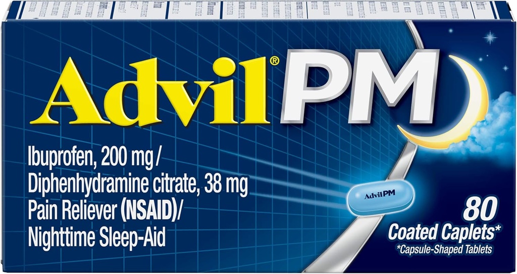 Advil PM bolečina Reliever in nočno spanje Aid, Pain Medicine z Ibuprofen za lajšanje bolečine in difenhidramin Citrata za pomoč v spanju - 80 Število (Pack od 2)