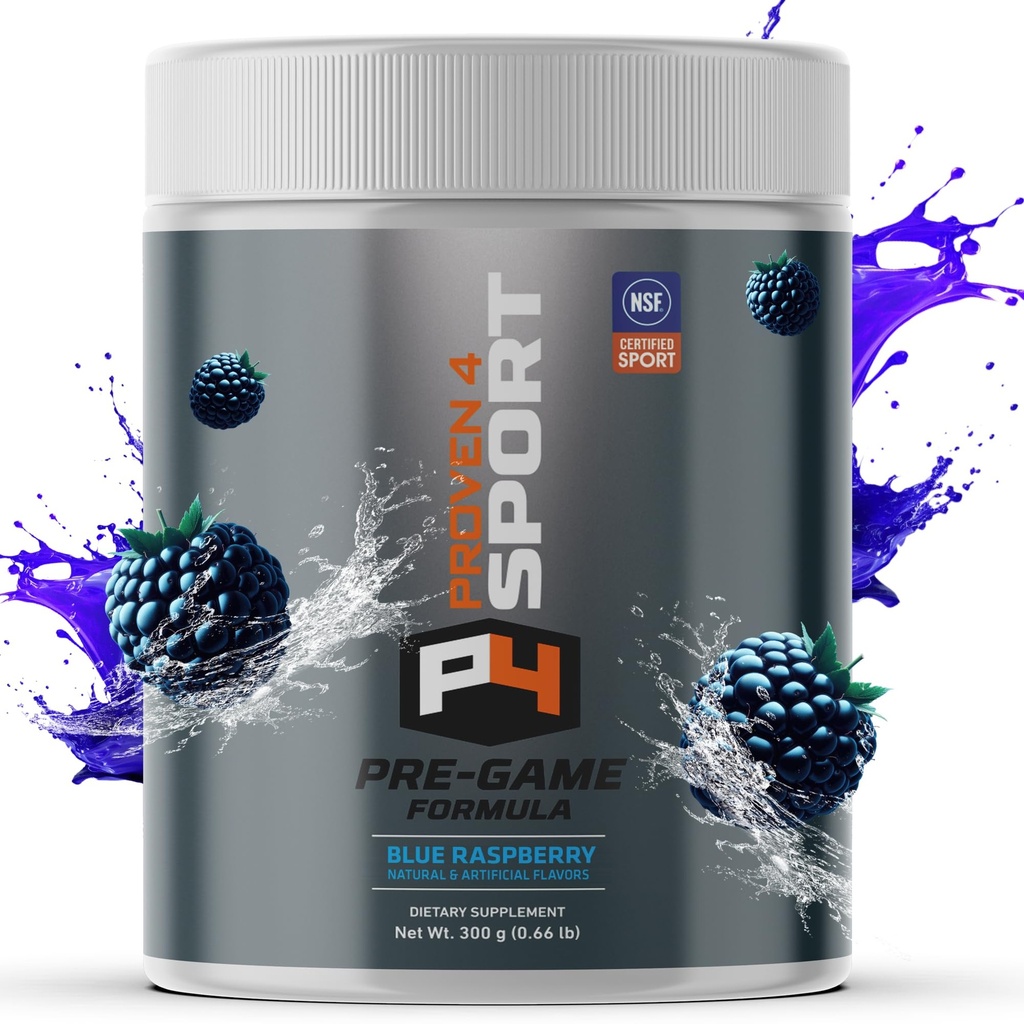 Proven4 Pre Workout Powder za moške in ženske s kreatin - Beta Alanine - Kofein NSF Certified preworkout Energy Supplement Blue Raspberry 30 Servis