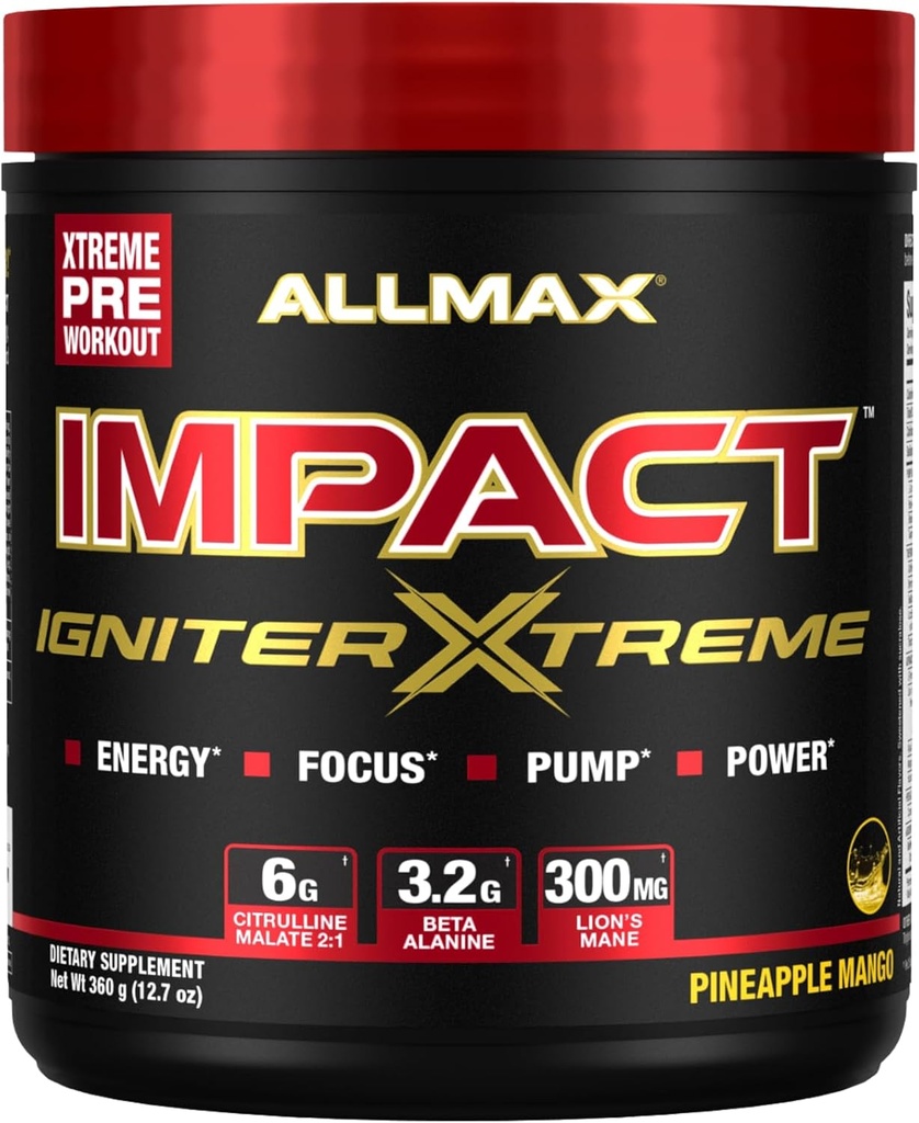 ALLMAX Nutrition - Impact Igniter Extreme Pre Workout Powder - s citrulin malatom, beta - alanin, kofein, tavrin in, brezvodni betain (Pineapple Mango)
