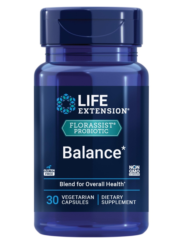 Life Extension FLORASSIST Balance Probiotik - 7 Sevi 15 milijard CFU - Probiotiki Dodatki za moške in ženske - Prebavna zdravstvena podpora – Enkrat na dan, Ne-GMO, Vegetarian – 30 kapsul