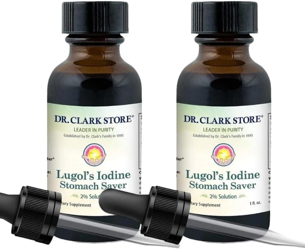 Raztopina dr. Clarka Lugola 2% joda - vodna in 2% granularni jod - naravni želodčni relief in zdravstveno varstvo - 1 fl. Oz z dropper 2Pack