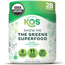 KOS Organski superzeleni v prahu Eritritol brez - rastlinska superživilska mešanica s spirulino, klorolo in pšenično travo - USDA Certified Organic, Green Juice Smoothie - Apple Flavor - 28 Servings