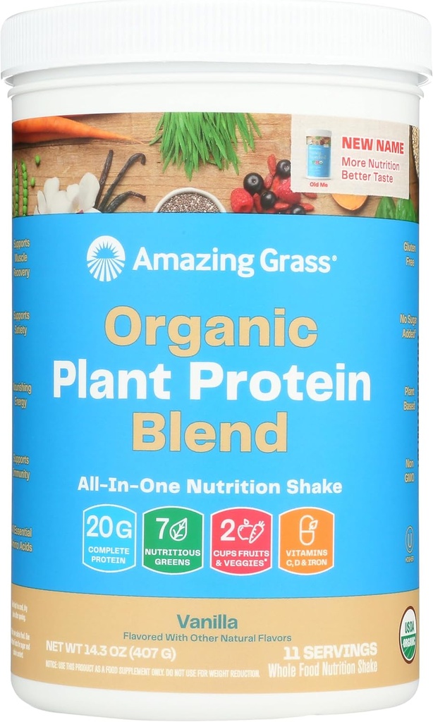 Neverjetna mešanica beljakovin Grass Organic Plant: Vegan Protein Powder, Nova formula beljakovin Superfood, All-In-One Nutrition Shake with Beet Root, Pure Vanilla, 11 Servings
