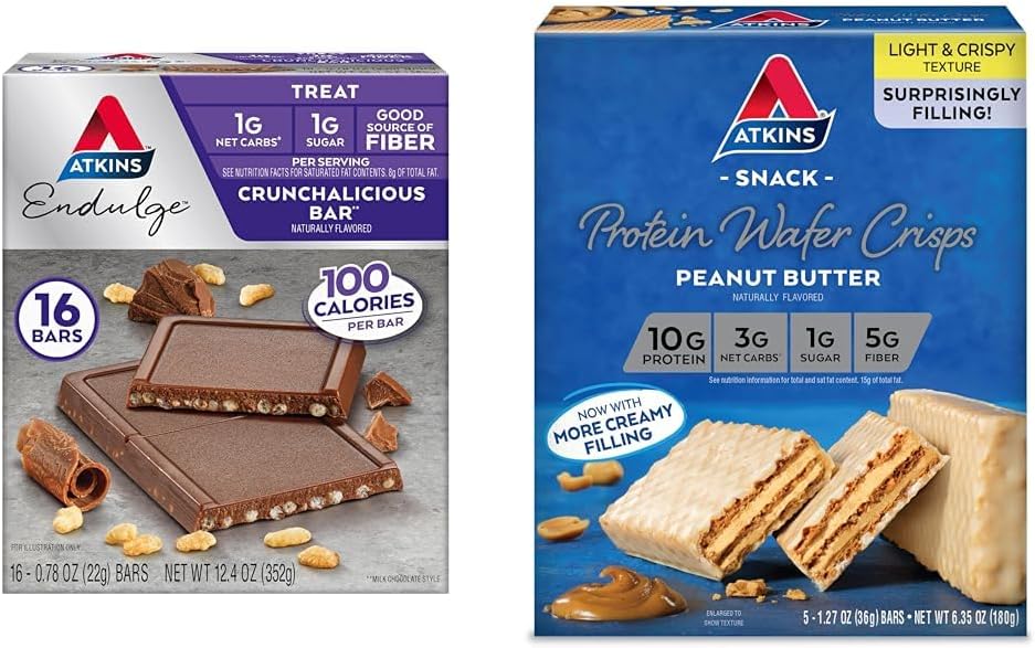 Atkins Endulge Crunchalicious čokoladna čokolada, Beljakovine iz arašidovega masla Wafer Crisp, 16 Štetje, 5 Število