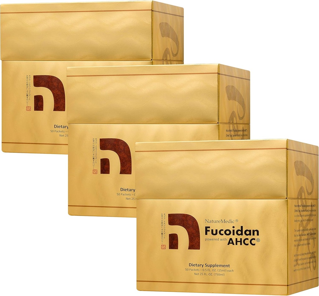 Fucoidan Powered with AHCC® Brown Seaweed Immunitete dodatek z visoko čistostjo organsko Mekabu Mozuku Agaricus 50 Koncentriran Liquid Extract Packets/Box Izdelano na Japonskem (3 škatle)