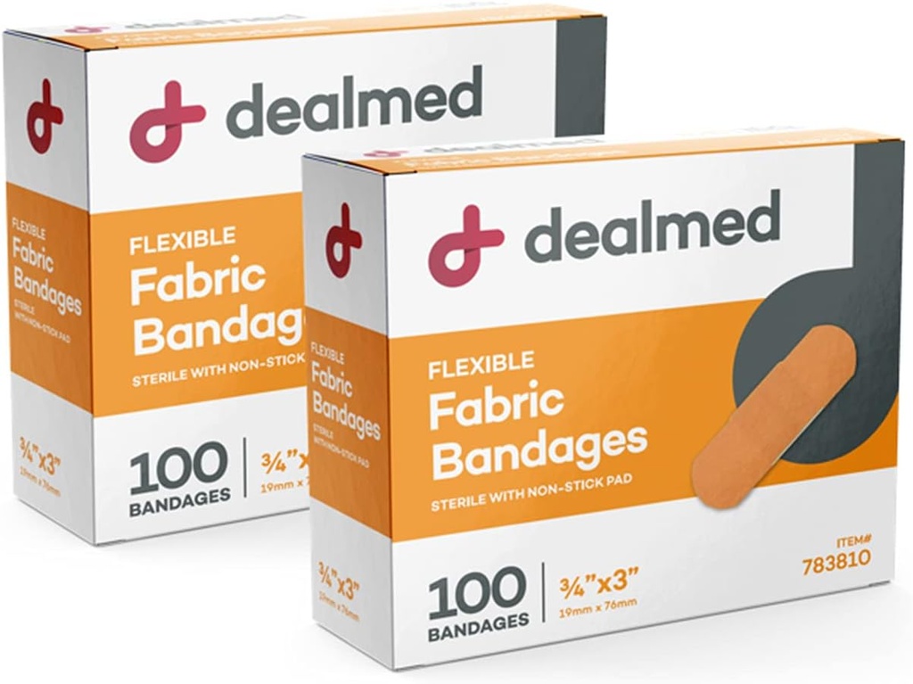 Deljeni tkanine fleksibilni lepilni pasovi – 100 Štetje (2 paket) Povezave z non-stick Pad, Latex brezplačno, Rana nego za prvo pomoč Kit, 3" x 3/4"