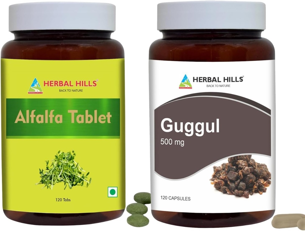 HERBAL HILLS Alfi tablete in Guggul kapsule Guggulu pakiranje z 2 Combo