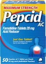 Pepcid AC maksimalna moč zgaga Relief tablete, OTC Medicine Preprečuje in sprošča zgago in kisline Refluks zaradi kisle prebavnosti, 20 mg Famotidin Acid Reducer, hitro delovanje, 1 x 50 ct