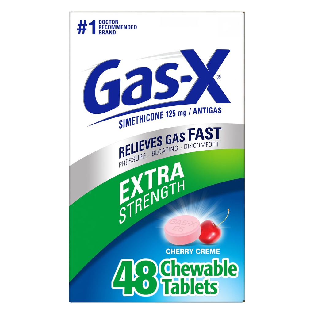 Gas-X Extra Jakost Žvečljivi plin Relief tablete s simetikon 125 mg, Cherry - 48 Count
