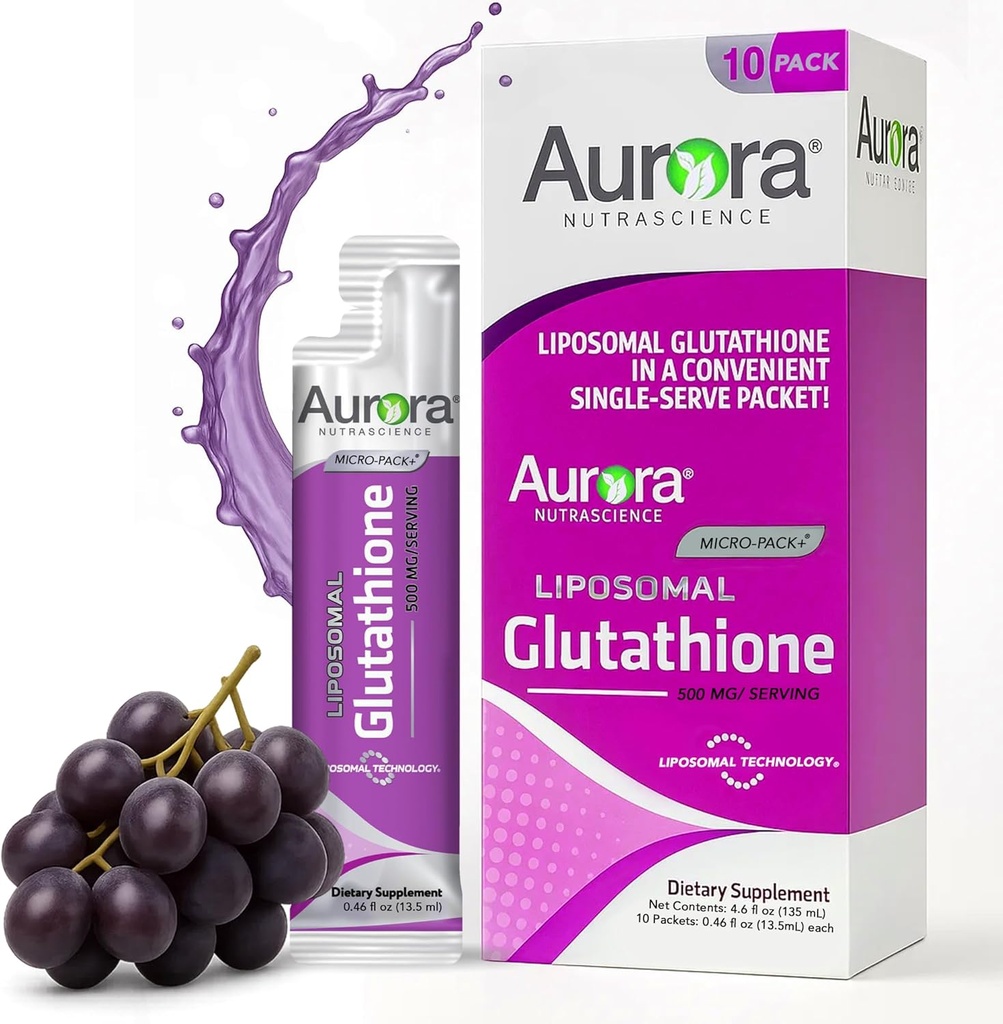 Aurora Nutrascience Micro-Liposomal Liquid Glutatione, Imuno & Antioksidant Gut Health Supplement, 500 mg na Serving, Gluten Free, Non-GMO, Sugar-free, 10 Enostranski paketi