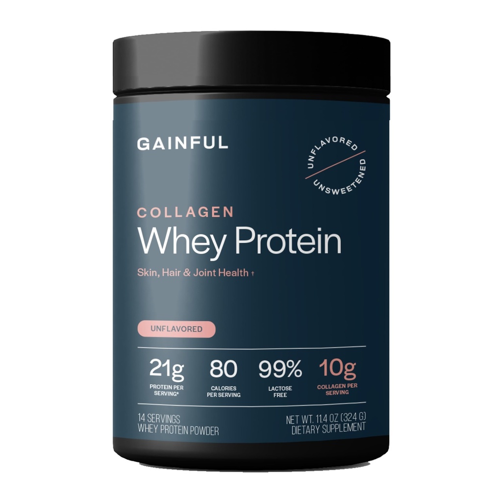 Gainful Colagen Whey Protein Powder, 21g Beljakovine na serviranje, nearomatizirano, Podpira okrevanje mišic, skupno zdravje in hidracijo kože z Grass-Fed Kolagen Peptides, Vitamin C, 14 Servinges