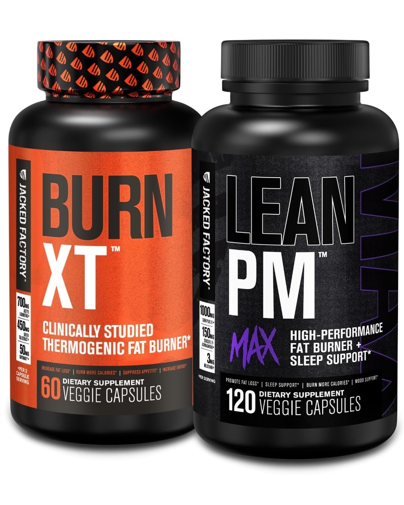Tovarna Jacked Burn-XT Klinično raziskana termogena izguba teže (60 kapsul) - Lean PM MAX Pomoč za spanje (120 kapsul) za preprečevanje apetita (180 kapsul)