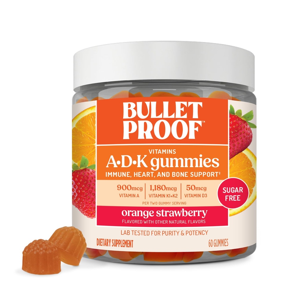 Neprebojni Sugar-free Orange Jagode Vitamini A+D+K Gumies, 60 Število, Keto dodatek za srce, kosti in imunske podpore, Nova in izboljšana formula in tekstura, Pakiranje maj Vary