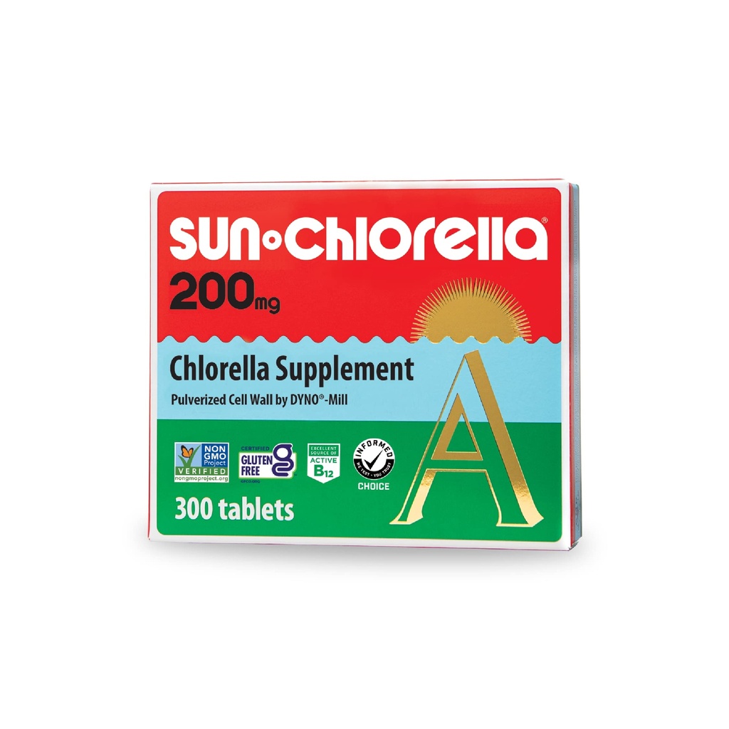 Sun Chlorella 200 mg Green Algae Superfood dodatek - Pulverizirani celični zid - klorofil, CGF, Active B12, železo, beljakovine - Ne-GMO - 300 Tablete