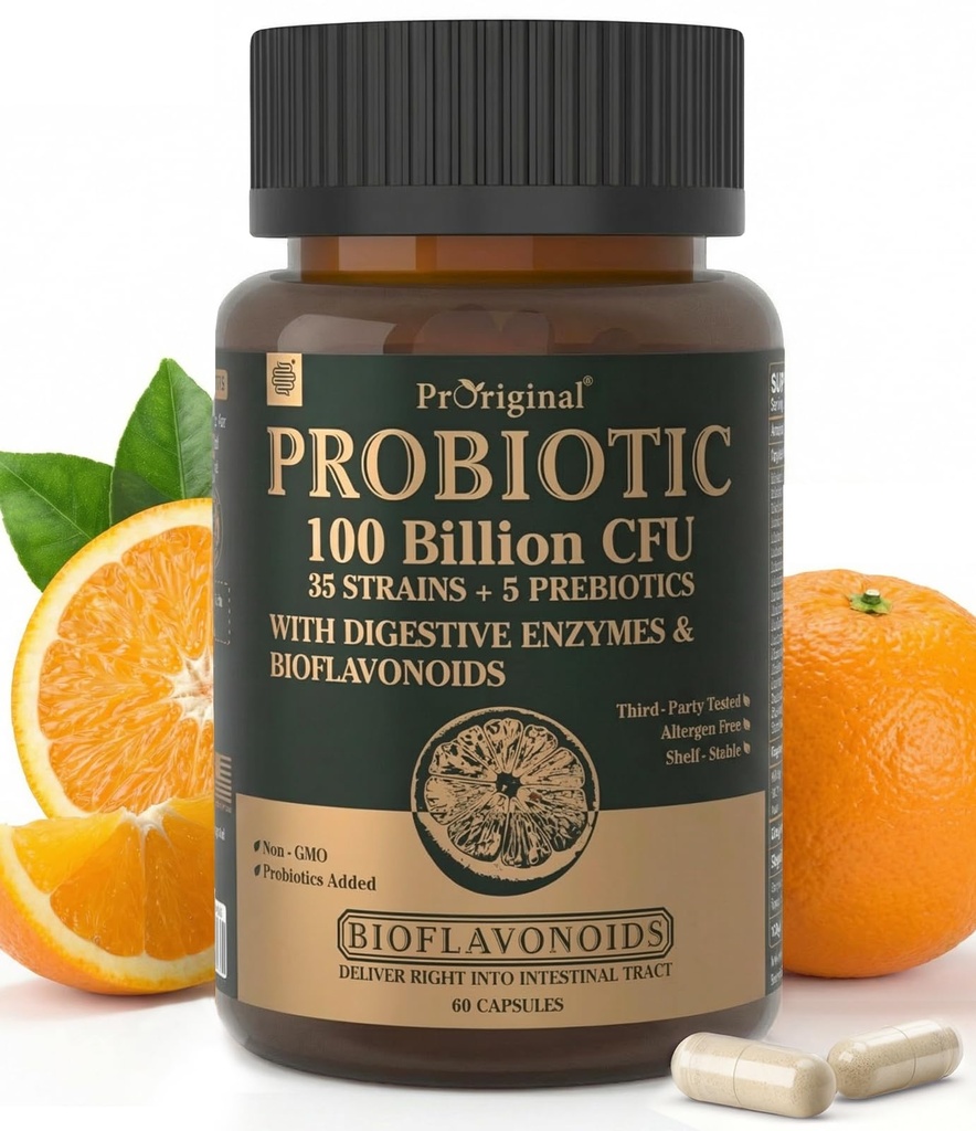 Probiotiki s prebiotiki za moške in ženske - 35 sevi Probiotiki 100 milijard CFU za Gut & Digestive Health, Veganski Acidophilus Probiotic dodatek, Non-GMO Surovi Probiotic 60 kapsule
