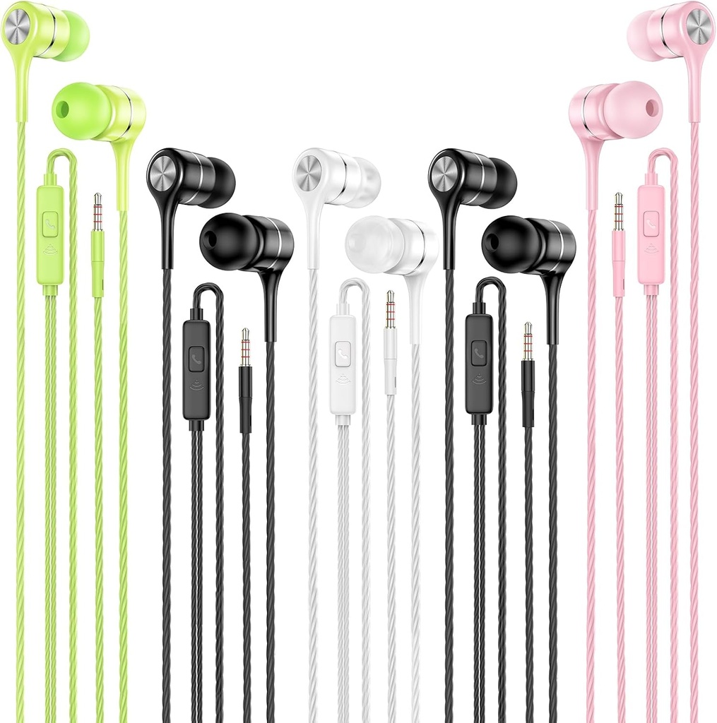 Žična ušesa z mikrofonom 5 Pack, in-Ear slušalke s težko bas, visoke zvok kakovosti slušalke Združljiv z iPad, Prenosnik, MP3, Android Pametni telefoni, Fits Vse 3,5mm Jack naprave