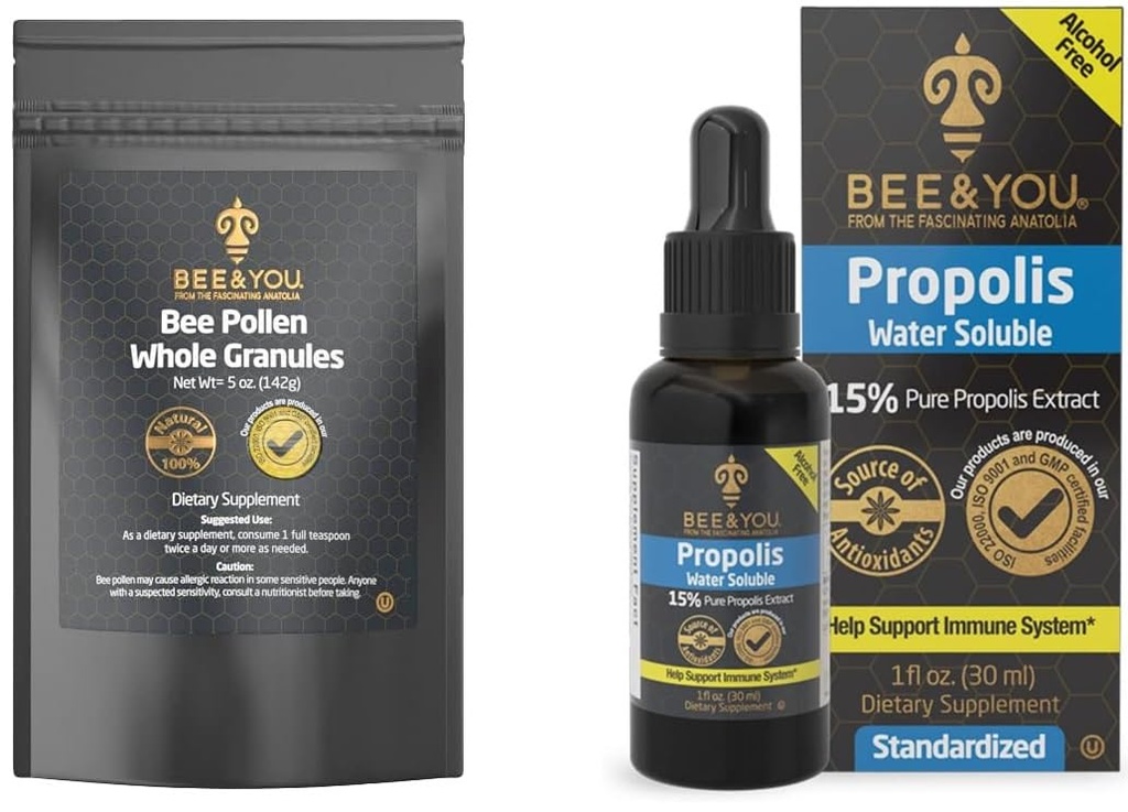 Bee Pollen Granule, 5oz Bag, s 100% naravnih Propolis ekstrakt kapljice, Ultra Pure, Imunska podpora dodatek, Superfood, Antipxidants, Vitamini,