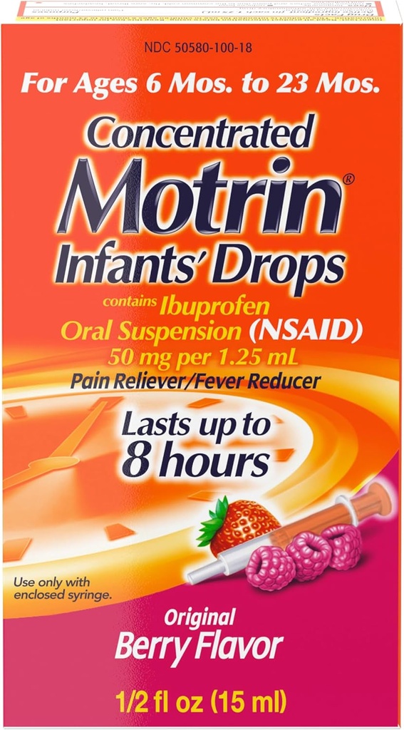 Dojenčki Motrin koncentrirane kapljice, Reduciralec vročine, Ibuprofen, Berry aromated.5 Oz