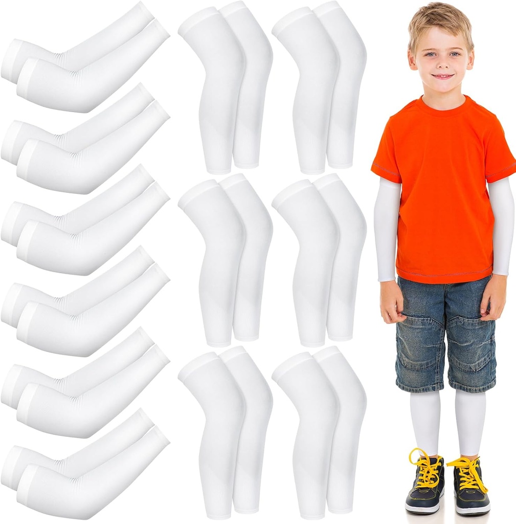 Panitay 6 Set Eccema Roka in noge rokavi Pratch elastični roke rokavi Kolenski ovoj Eccema pokrov za srbečico Relief in mokro terapijo (Kid, bela)