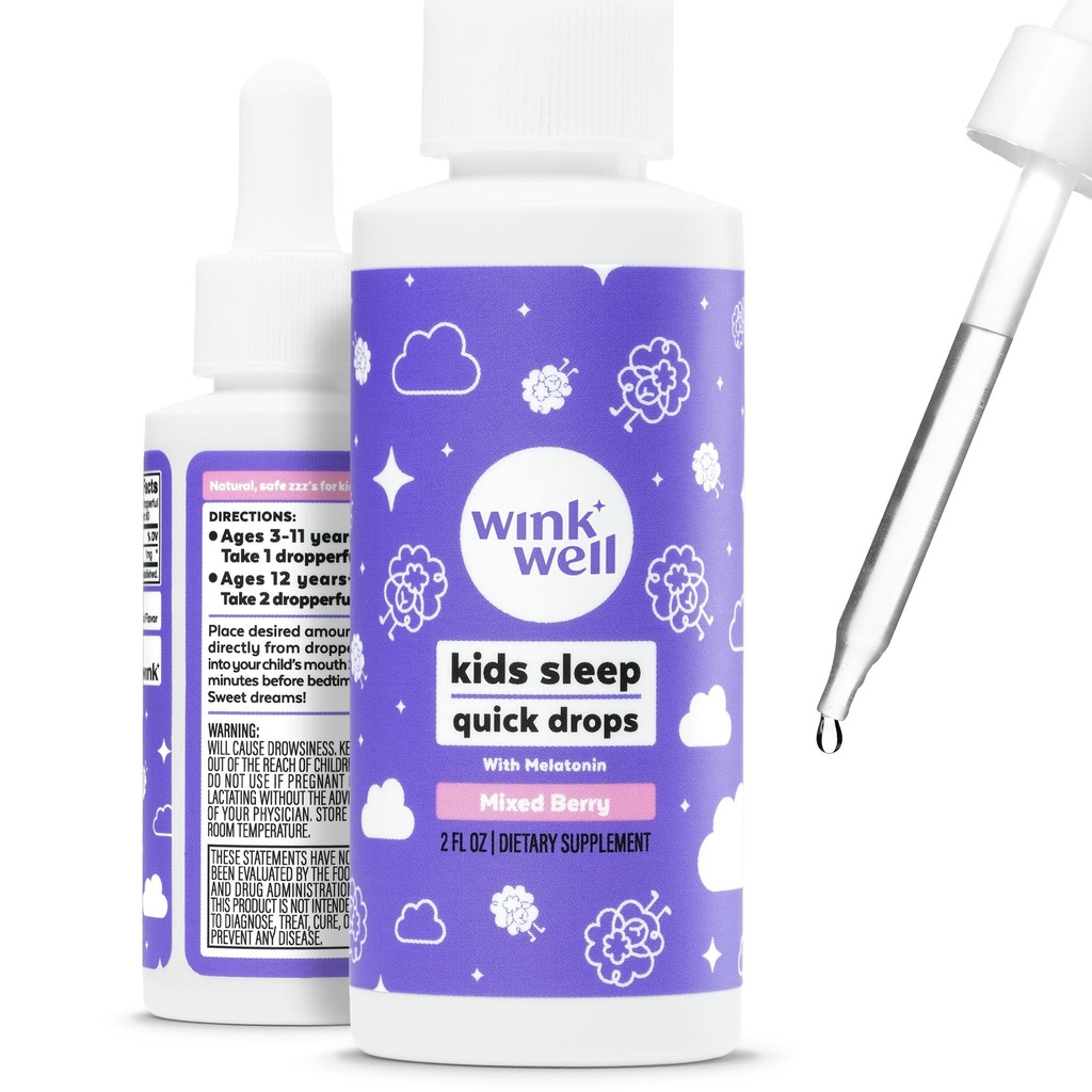 Wink Well otroci Liquid Melatonin kapljice- Naravne Baby Sleep kapljice za Toddler Sleep Aid z 1mg na Serving-Nen-Odvisne otroške tekočine Melatonin- 2 Oz