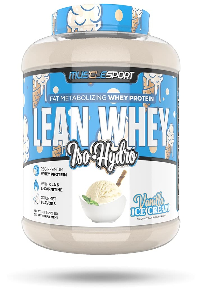 Musclesport Lean Whey RevolutionTM Protein Powder - izolat sirotkinih beljakovin - nizkokalorični, nizkokalorični, nizkomaščobni, neverjetne arome - 25 g Protein na Scoop - 5 funtov Vanilla Ice Cream