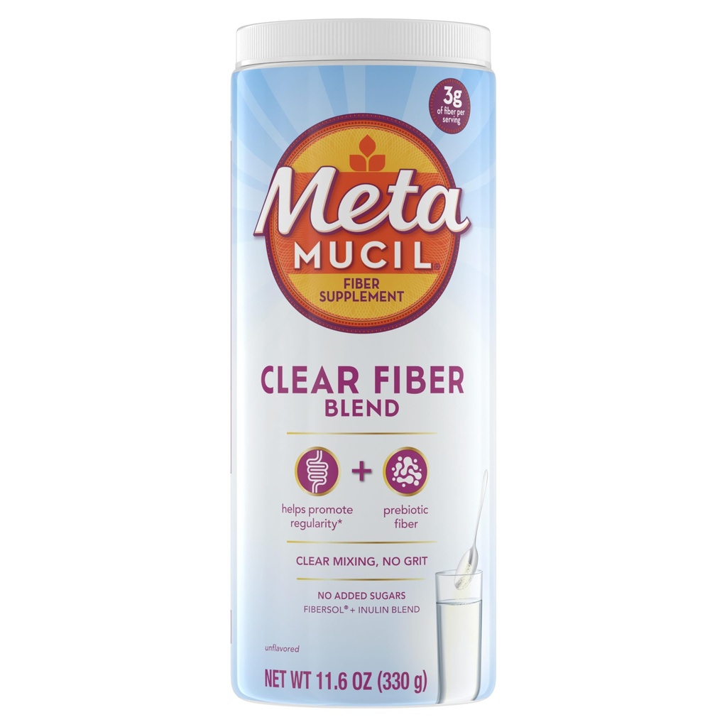 Metamucil Fiber dopolnilo, Nearomated Clear Mixing Powder, No Grit, Brez dodanega sladkorja, Rastlinski osnovi prebiotične Fiber Dodatek Mešanica za dnevno zdravje, 75 čajne žličke