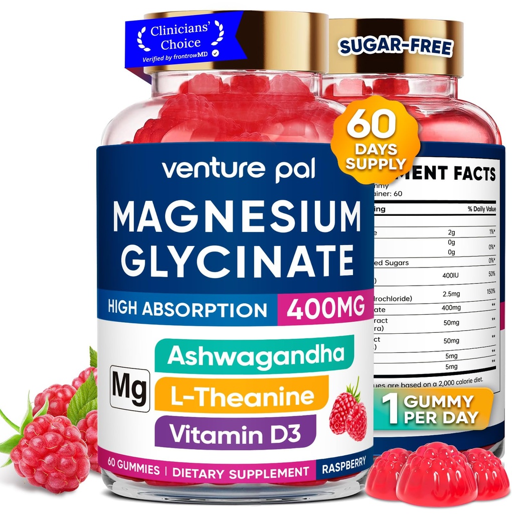 60 dnevna oskrba Magnezij Glicinat 400mg Gumiji z Ashwagandha, L-teanin, CoQ10, vitamin D3 & B6, brez sladkorja Magnezij Gumiji za odrasle in otroke, Stres Relief, Sleep & Calm, Vegan, Gluten Free