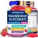60 dnevna oskrba Magnezij Glicinat 400mg Gumiji z Ashwagandha, L-teanin, CoQ10, vitamin D3 & B6, brez sladkorja Magnezij Gumiji za odrasle in otroke, Stres Relief, Sleep & Calm, Vegan, Gluten Free