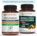 Pure Nutrition Ultra Calcium 1000mg in Cela hrana Ženske Multivitamins 1500mg za zdrave kosti, sklepov in splošno Wellness. Ultra kalcij 120 Tabs + ženske multivitamine 90 Tabs.