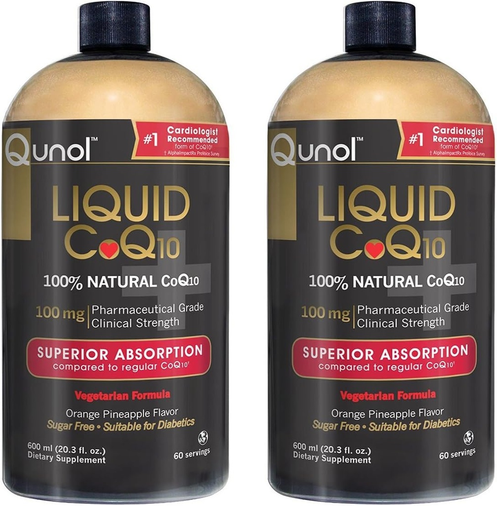Qunol Liquid CoQ10 100mg, Superior Absorpcija Naravni dodatek oblika koencima Q10, Antioksidant za zdravje srca, pomarančni Ananas arome, 60 Serving, 20.3 oz steklenica, pakiranje po 2