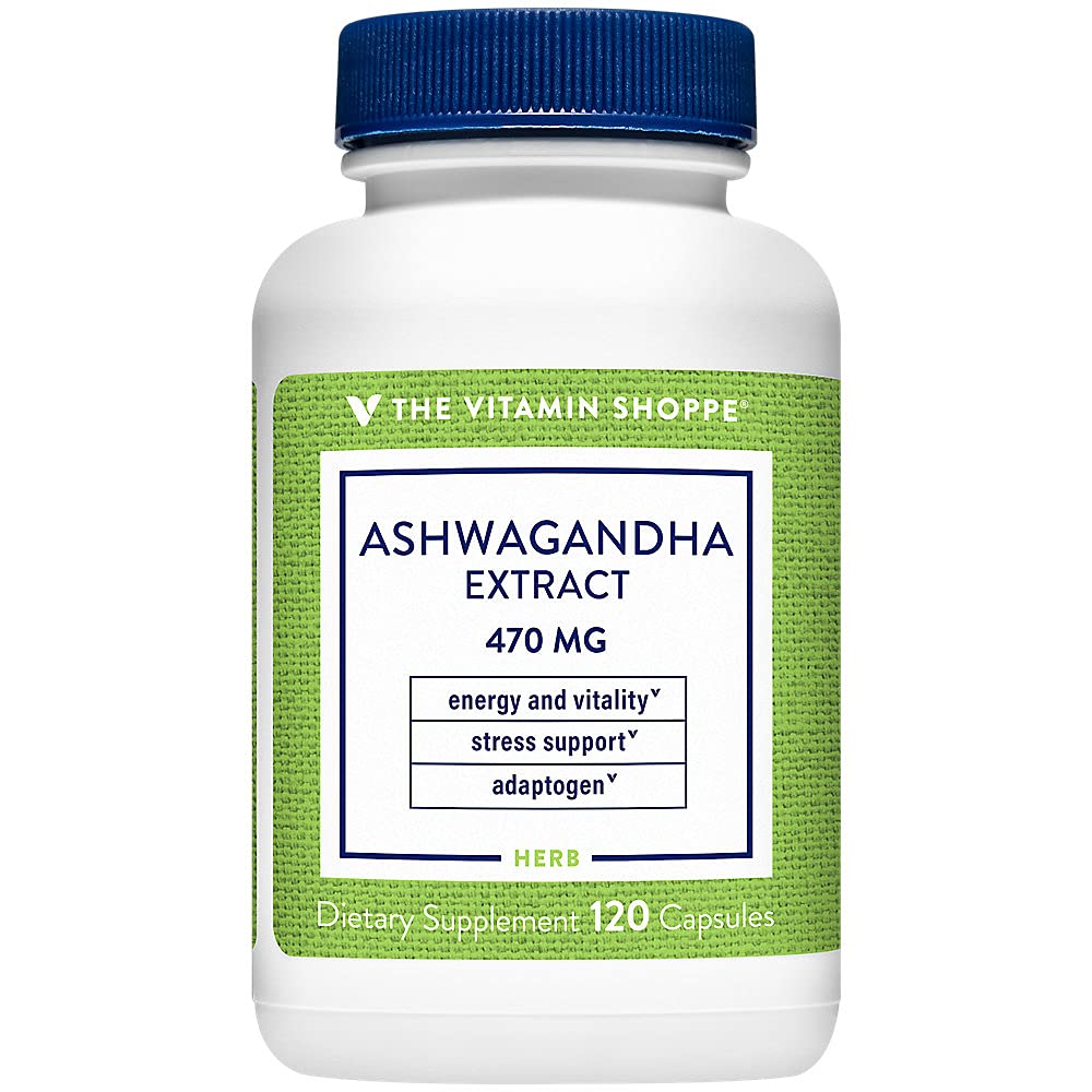 Vitamin Shoppe Ashwagandha Extract 470MG - Zeliščni dodatek, ki zagotavlja energijo in vitalnost, pomaga pri obvladovanju stresa (120 kapsule)
