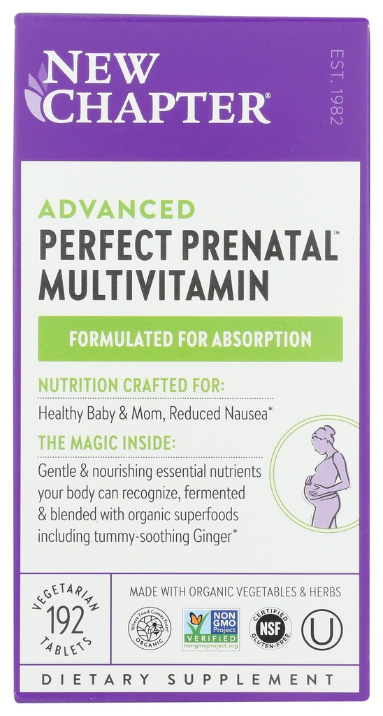Novo poglavje Popolni prednatalni vitamini, Organski prednatalni vitamini, Ne-GMO Sestavine za zdravo Baby & Mom - Folat (metilfolat), železo, vitamin D3, fermentirano z celimi živili in probiotične, 192 število