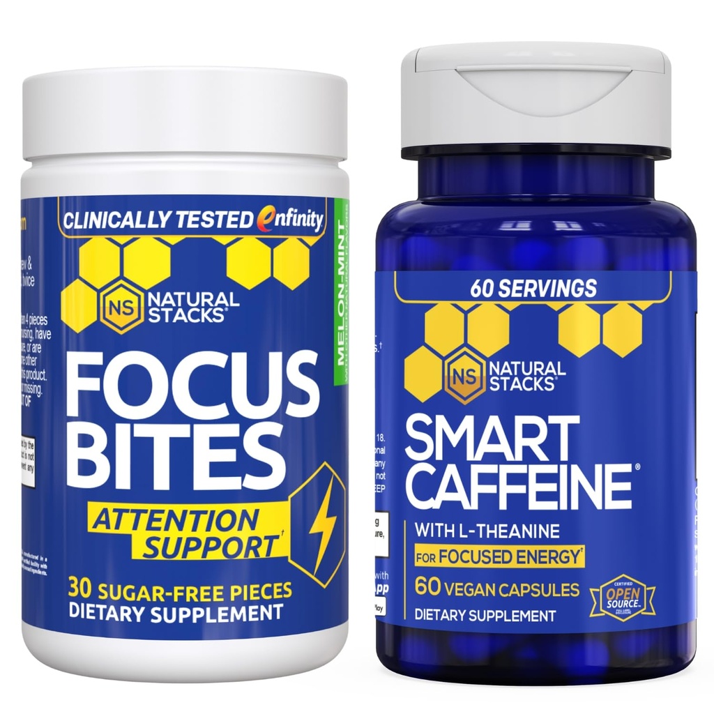 NARAVNI ZASTAVI Smart Caffeine + Fokus Bites Bundle - Kofein & Paraxantine dopolnila - Podpira energijo in fokus* - Brez Jitters ali Crash - 90 kosov