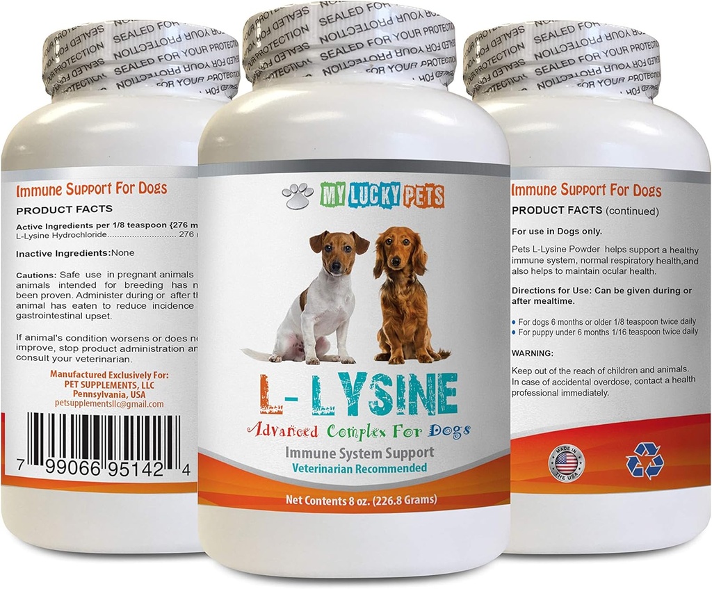 Imunski sistem Pasja hrana - Dog LYSINE Prašek - Čista oblika v prahu - Podpora imunskega sistema - Vet Priporočeno - lizin Dvojna moč - 1 steklenica (8oz 226.8 Grams)