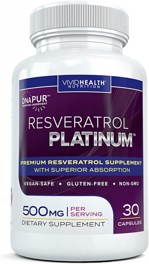 Resveratrol Platinum Antioksidanti Dopolnilo: Močen proti staranju Formula s čisto, naravno Trans Resveratrol za imuno podporo, Vitalnost in zdravje možganov, 30 Gluten prosti Veggie kapsule