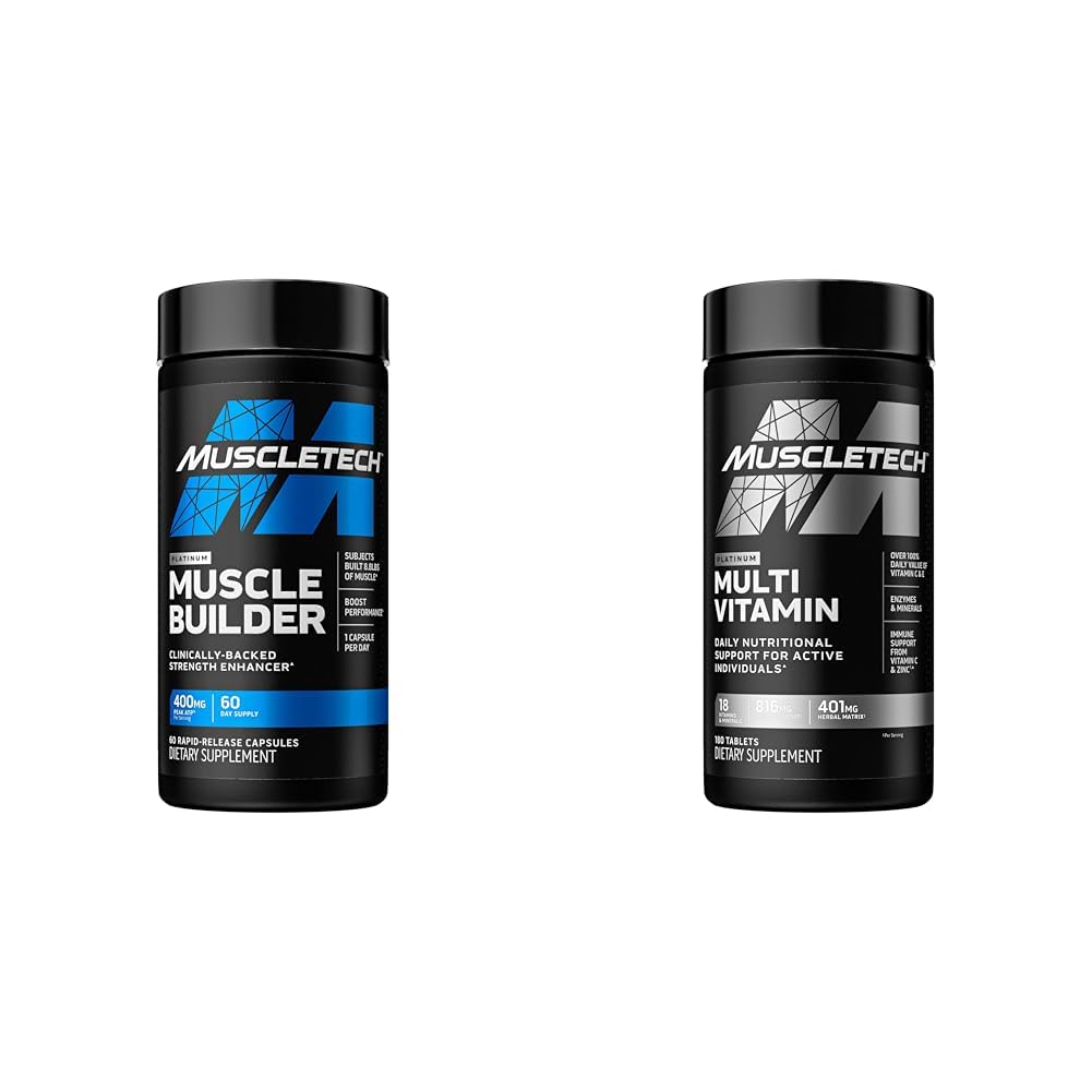 MuscleTech Muscle Building & Multivitaminski dodatek Bundel - Ductric Oxide Booster in Muscle Gainer s 400mg Vrh ATP, 60 Pills & Platinum Multivitamin, 180 ct